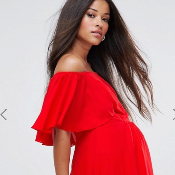 ASOS Maternity Off Shoulder Ruffle Maxi Dress - Picture 2 of 5